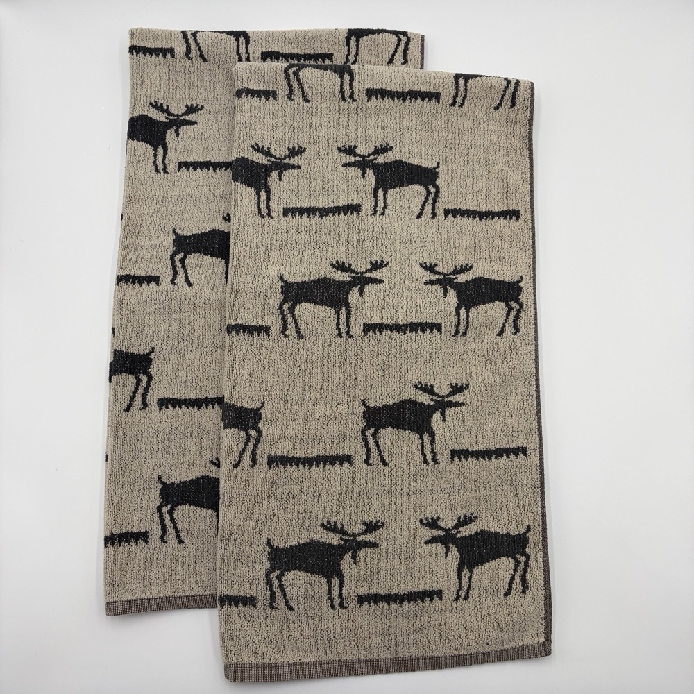 Vtg 90s Kimlor Mills Moose Bath Towel Set 2 Cotton Portugal Cabin Lodge Rustic